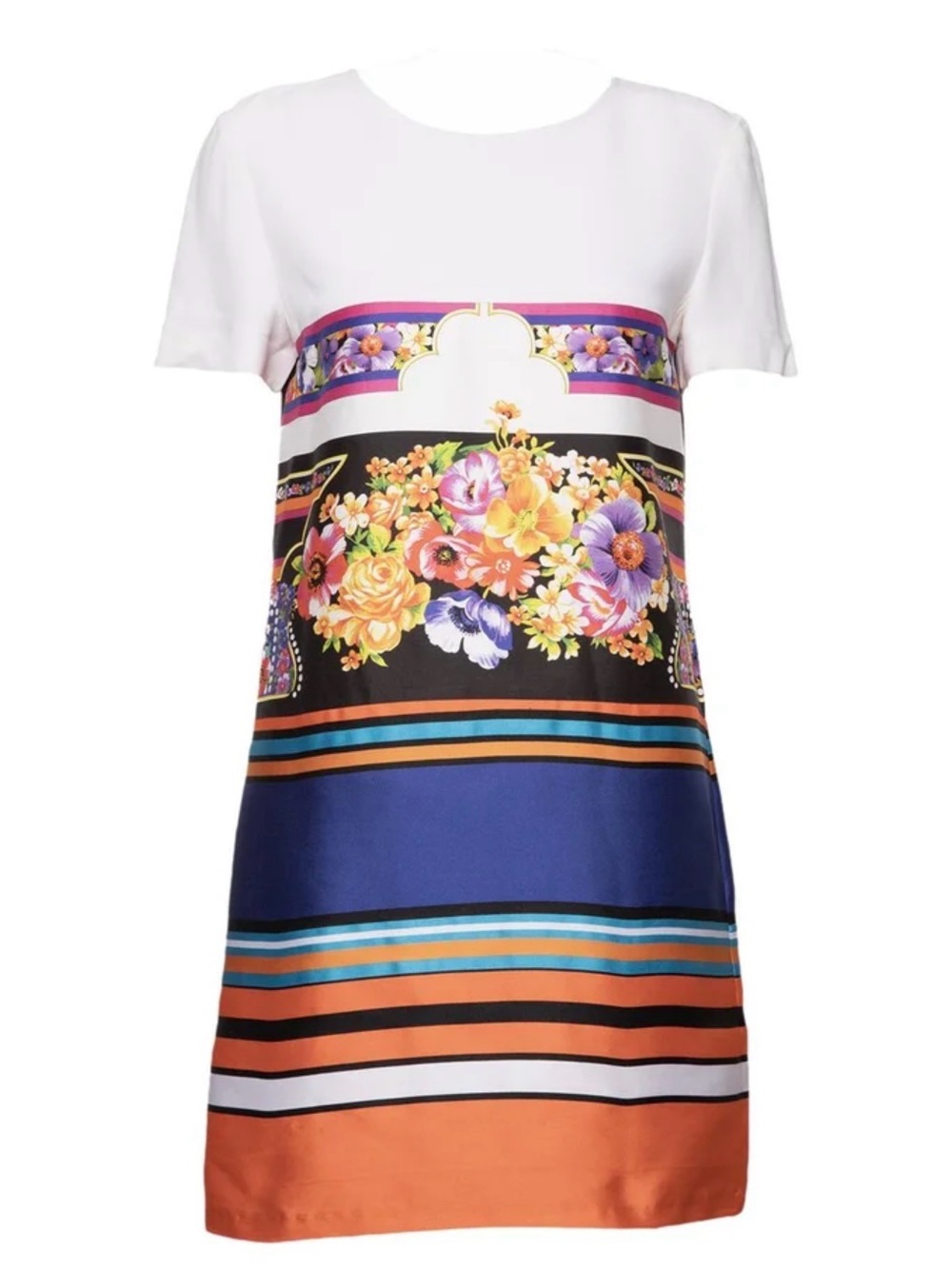 Alberta Ferretti White & Blue Crewneck Dress